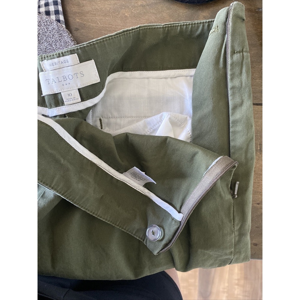 Talbots Heritage Crop Pants Womens Size 10 Green Side Zip Stretch Cotton Chino - Picture 6 of 6